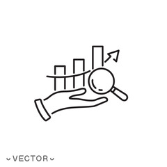 research icon, analyze business, growth linear thin line symbol isolated on white background, editable stroke eps 10 vector illustration