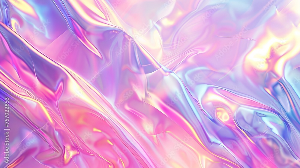 Poster pearlescent abstract background with iridescent foil texture. pink and purple holographic effect. re