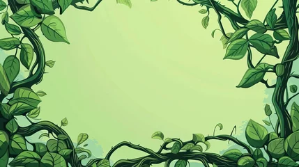 Foto op Canvas Tropical leaves, leaves of the Amazon rainforest, rainforest tree stems, travel banners, adventure game backdrop designs, liana branch frame on green background. © Mark