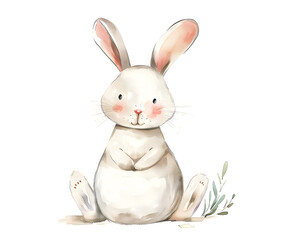 Obraz premium Cute Rabbit or Hare hand painted watercolor illustration isolated on white background