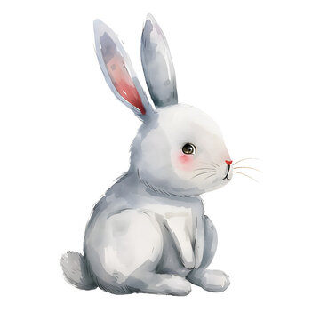 Cute Rabbit or Hare hand painted watercolor illustration isolated on white background