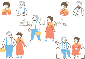 お爺さんとお婆さんの日常のセット_色