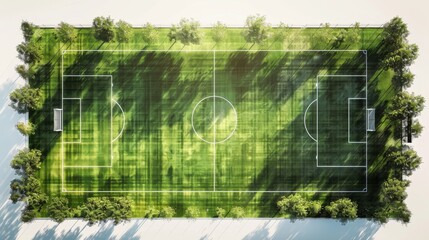 Aerial View of Empty Soccer Field Surrounded by Trees