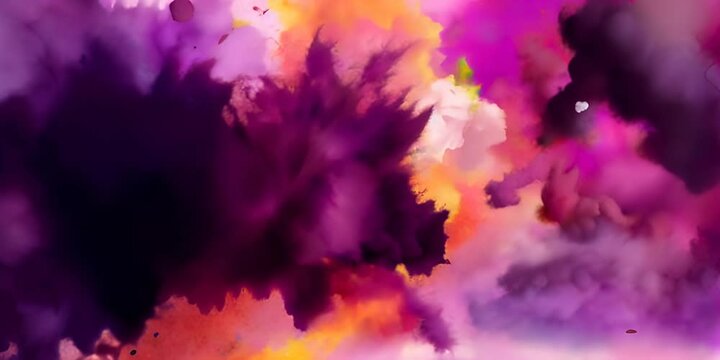 explosion splash multicolor panoramic wide banner web design for space with background art colorful aquarelle abstract violet purple red orange