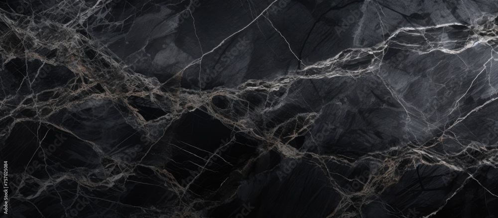 Poster a detailed closeup shot of a black marble texture resembling a starry night sky with intricate patte