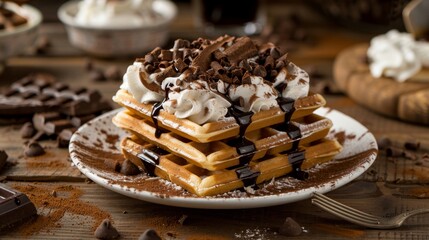 Decadent Waffles with Chocolate and Whipped Cream