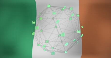 Naklejka premium Image of data processing over flag of ireland
