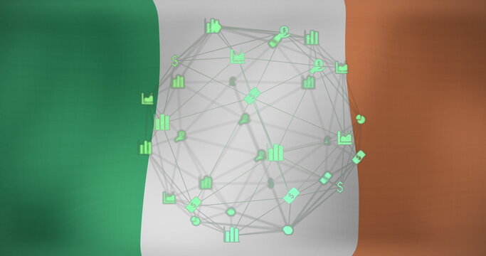 Naklejki Image of data processing over flag of ireland