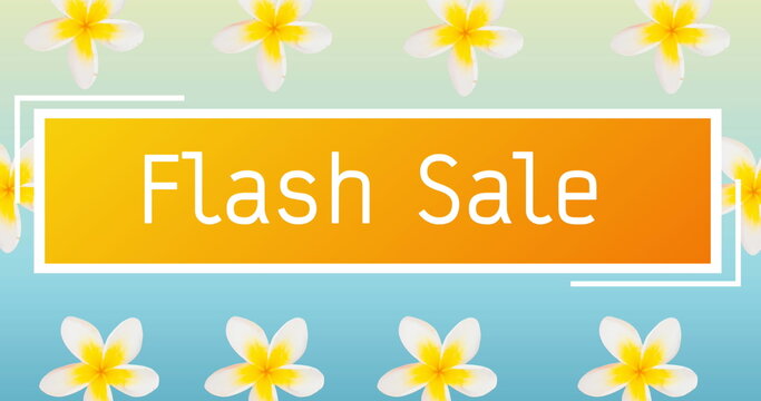 Image of flash sale text over banner and flowers in background