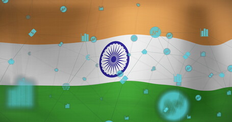 Obraz premium Image of data processing over flag of india