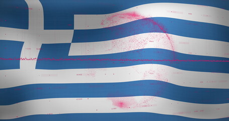 Image of data processing over flag of greece