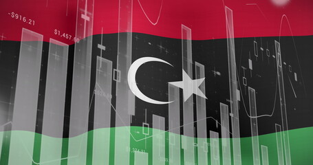 Obraz premium Image of data processing over flag of libya