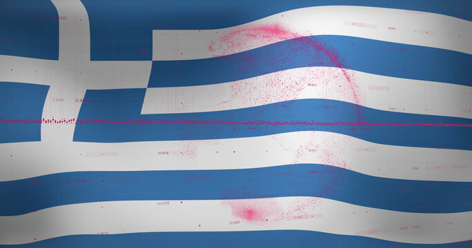 Naklejki Image of data processing over flag of greece