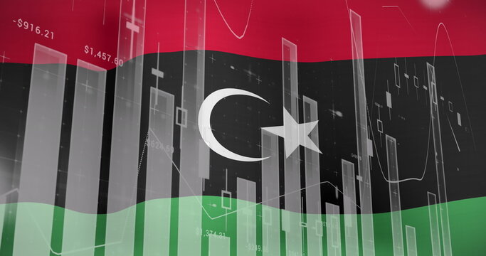 Naklejki Image of data processing over flag of libya