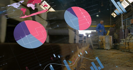 Image of financial data processing over warehouse