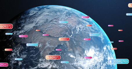 Image of social media icons on banners over globe