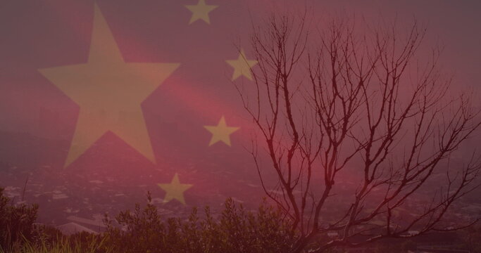 Naklejki Image of flag of china over cityscape