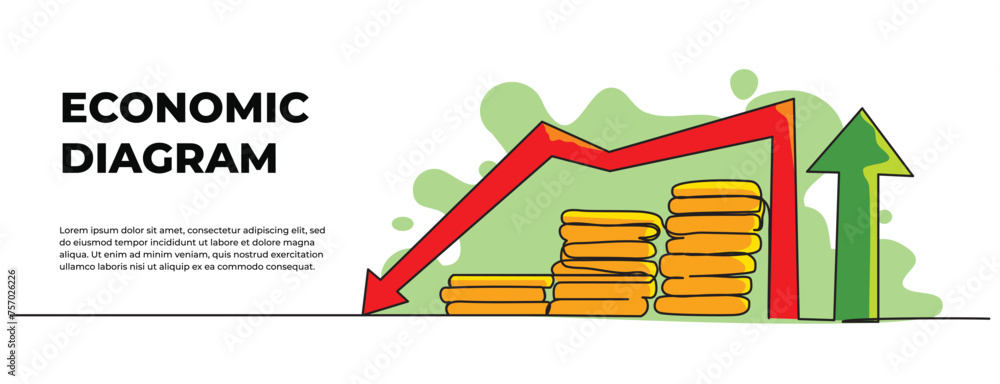 Wall mural Vector illustration of economic diagram with coins. Business, finance and marketing concept design. 