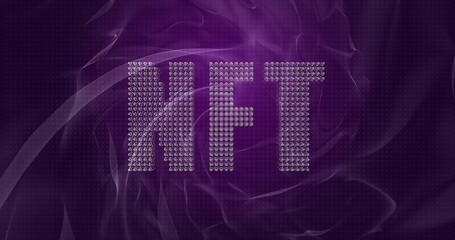 Nft text banner against purple digital wave on black background