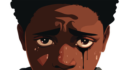 Depressed Black teenager with tears in eye flat vector