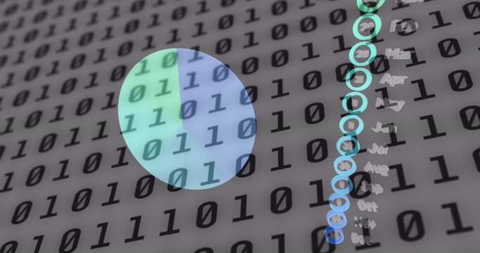Statistical data processing against binary coding on grey background - Powered by Adobe