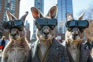 Muurstickers A kangaroo wearing virtual reality goggles © itchaznong