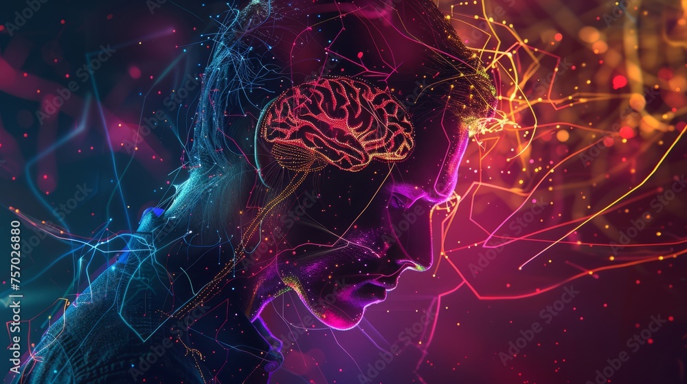 Poster brain nervous system concept. brain and thinking in a human head. science for study and learn. artif