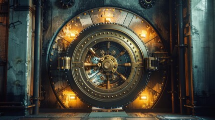 Fototapeta na wymiar A fortress of finance: Impressive bank vault door symbolizing ultimate protection against crime, with a touch of artistic lighting