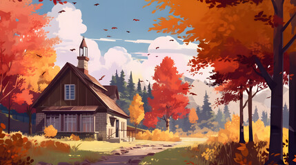housing in the village autumn illustrator