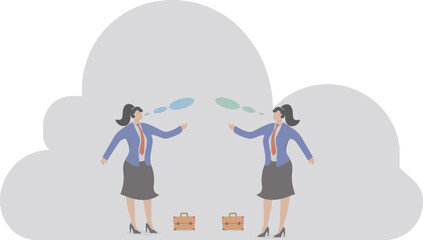 Dreamers, two business women with their heads in the clouds, communicating