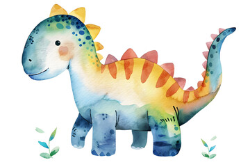 Fototapeta premium Little dinosaur watercolor illustration Isolated on white background