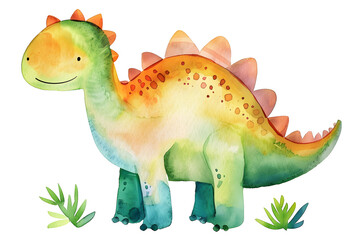 Fototapeta premium Little dinosaur watercolor illustration Isolated on white background