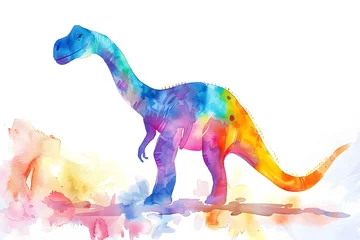 Tuinposter Colorful dinosaur watercolor illustration Isolated background © Oksana