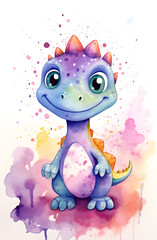 Little dinosaur watercolor illustration Isolated on white background