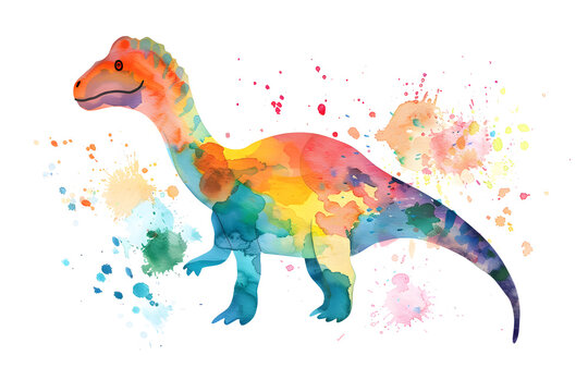 Colorful dinosaur watercolor illustration Isolated background