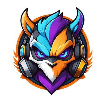 an image of an owl with headphones, dj, profile face, full perfect face, facing right, virus