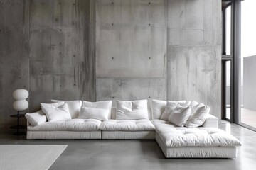 Modern interior design, in a spacious room, gray interior