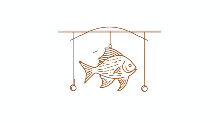 Dried fish line icon. Hanged fish rope catch. - obrazy, fototapety, plakaty