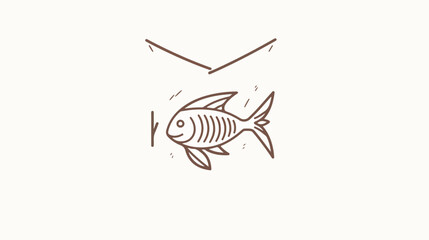 Dried fish line icon. Hanged fish rope catch.