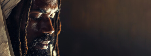 Black African Jesus Christ, Savior of mankind, empty space for text