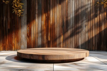 A minimalist podium with a wooden texture