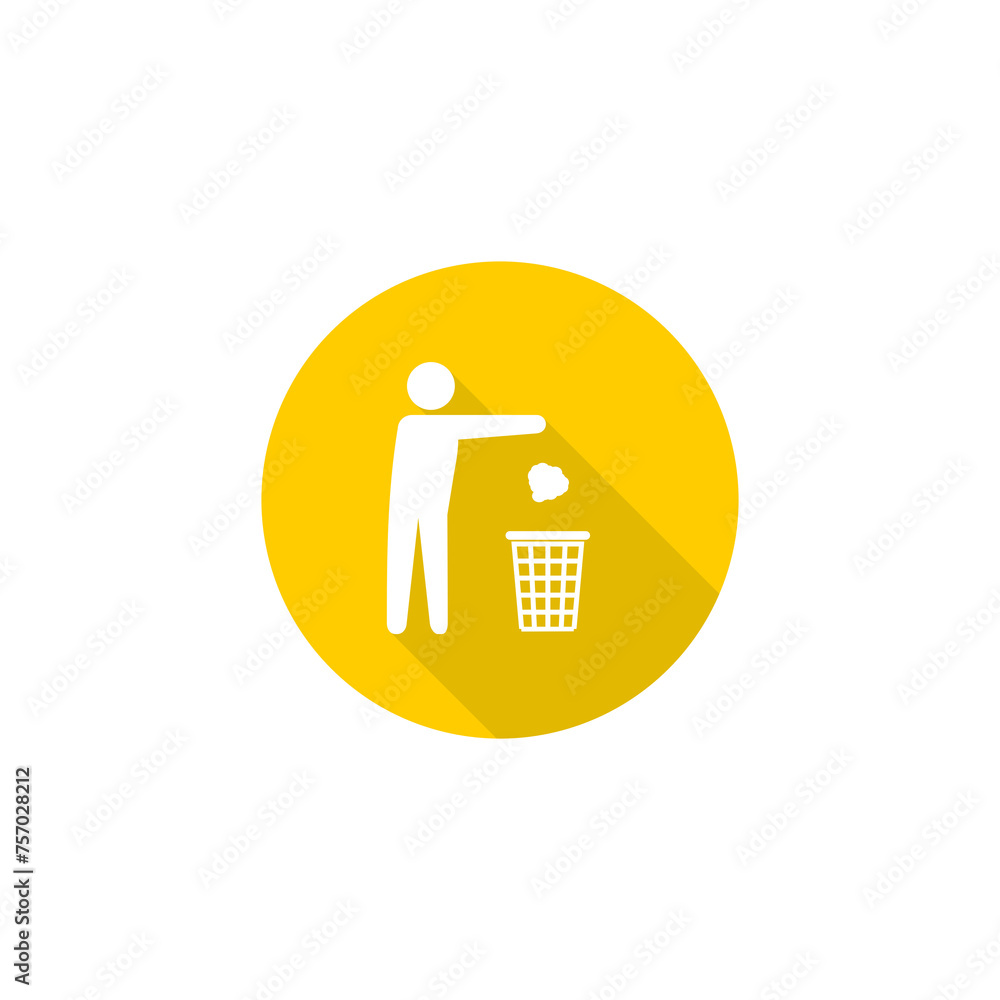 Poster man silhouette throwing trash into trash bin icon isolated on transparent background