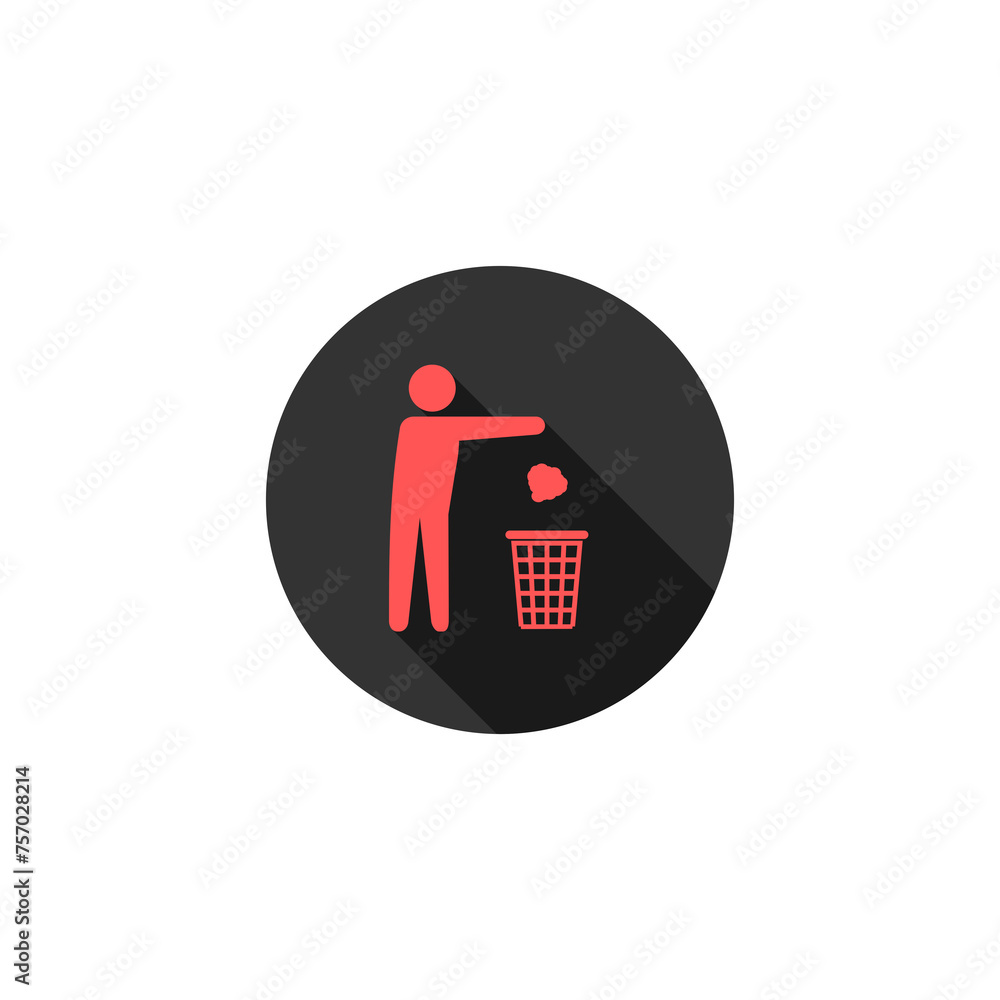 Poster man silhouette throwing trash into trash bin icon isolated on transparent background