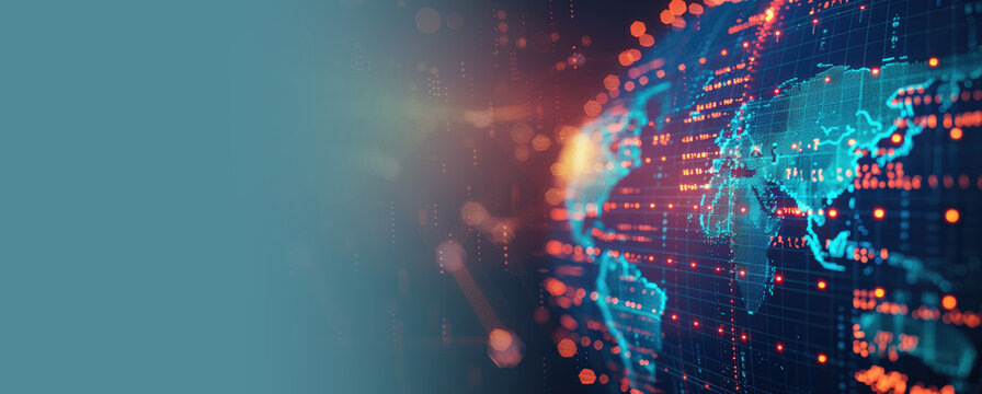 Digital world globe, concept of global network and connectivity on Earth, high speed data transfer and cyber technology, information exchange and international telecommunication Digital world globe