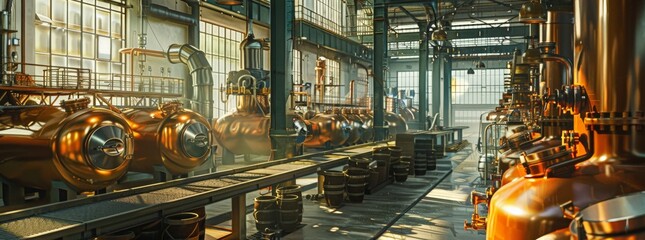 Effervescent scene of a brewery production line - obrazy, fototapety, plakaty