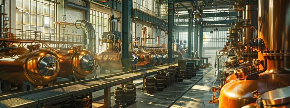 Effervescent scene of a brewery production line