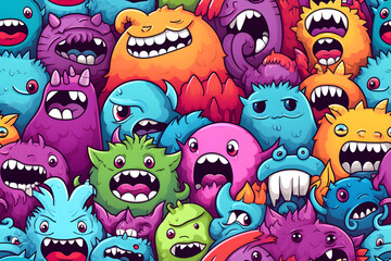 Seamless pattern of cartoon doodles of lil monsters