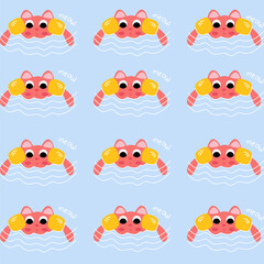 seamless pattern summer illustration of a cute pink cat swim with hand float suitable for Wallpaper, Fabric, Textile Design, Bed Sheet, Sofa Pillow Pattern, Stationery, Wrapping paper, bag, tote bag