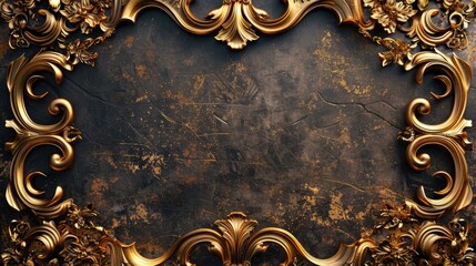 Dark Textured Backdrop with Golden Baroque Flourishes and Frame.