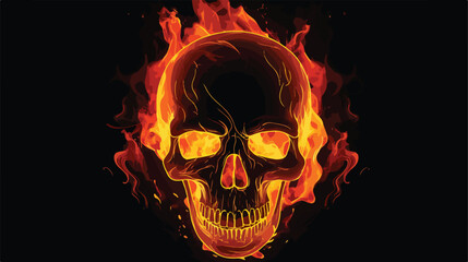 Naklejka na ściany i meble Fire burning skull isolated on black background. 